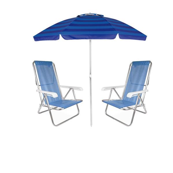 Kit Praia 2 Cadeira Reclinável 8 Posições Sannet + Guarda Sol 2m Sombreiro Alumínio - Mor Imagem de Kit Praia 2 Cadeira Reclinável 8 Posições Sannet + Guarda Sol 2m Sombreiro Alumínio - Mor