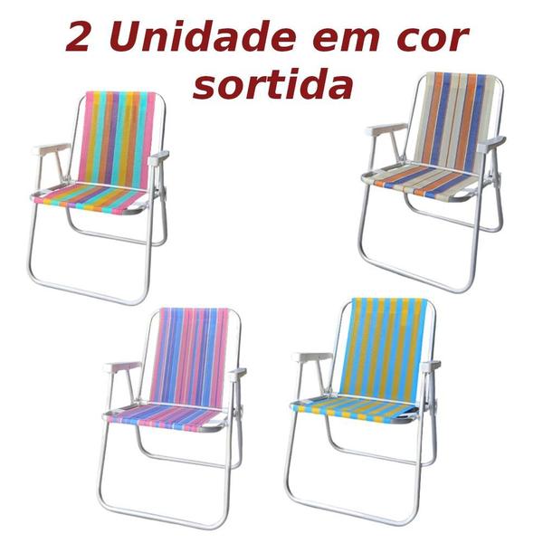 Imagem de Kit Praia 2 Cadeiras de Praia Aluminio Alta e Guarda Sol Estampado