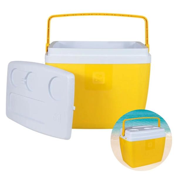 Imagem de Kit Praia Amarelo Cooler 36l + Guarda Sol 1,60 M + Cadeira Alta  Bel 