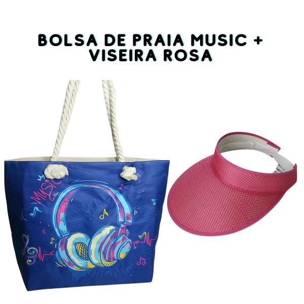 Imagem de Kit praia bolsa tote estampada + viseira esportiva aba larga