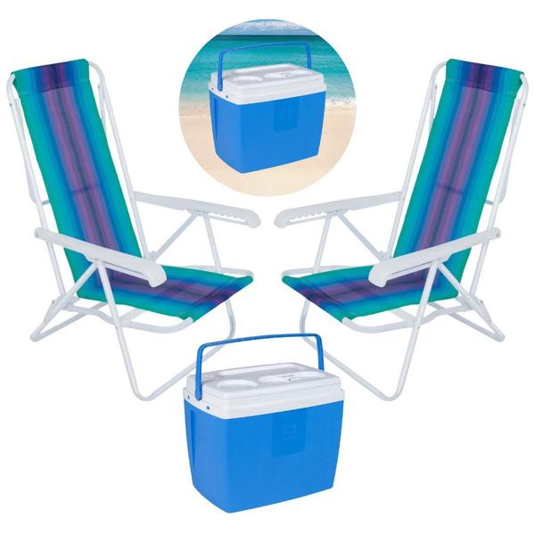 Imagem de Kit Praia com Caixa Termica Cooler 19 L + Duas Cadeiras Coloridas