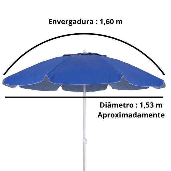 Imagem de Kit Praia Guarda Sol 1,60 M Azul Royal Bagum Aluminio + Base Preta 22 Kg