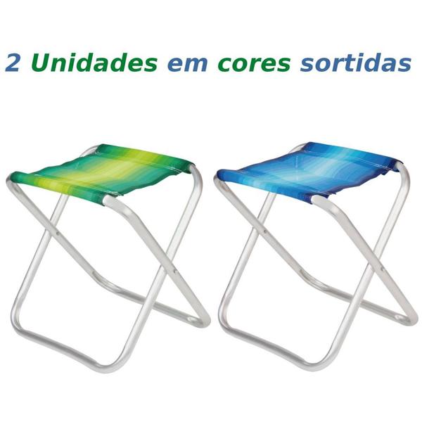 Imagem de Kit Praia Guarda Sol 1,60m + 2 Banquetas Banco Dobravel Aluminio