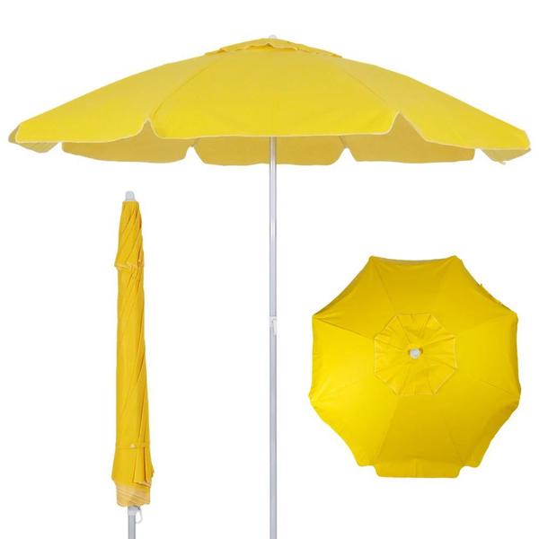 Imagem de Kit Praia Guarda Sol Amarelo Bagum 1,60 M + 2 Cadeiras 4 Posicoes Aluminio