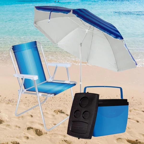 Imagem de Kit Praia Guarda-sol Articulado + Cooler 34l + Cadeira  Mor 