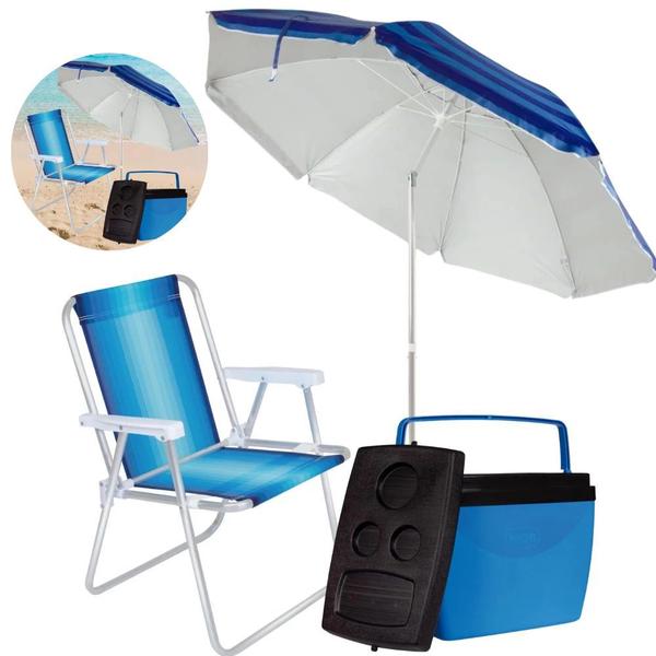 Imagem de Kit Praia Guarda-sol Articulado + Cooler 34l + Cadeira  Mor 