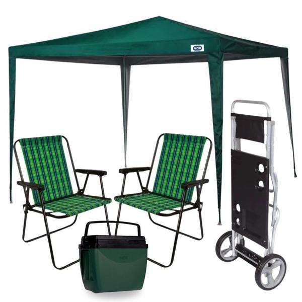 Kit Praia Tenda Gazebo Oxford 3x3 M + Carrinho C/ Avanco Preto + 2 Cadeiras de Praia + Cooler 18 L Mor Imagem de Kit Praia Tenda Gazebo Oxford 3x3 M + Carrinho C/ Avanco Preto + 2 Cadeiras de Praia + Cooler 18 L Mor