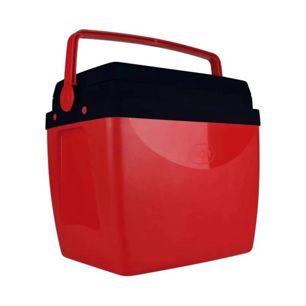 Imagem de Kit Praia Vermelho e Preto Cooler 26 L + Duas Cadeiras + Guarda Sol 1,60 M