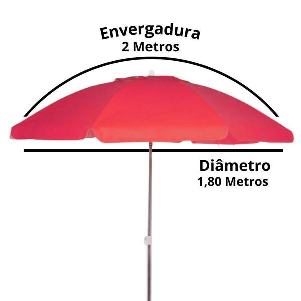 Imagem de Kit Praia Vermelho Guarda Sol Bagum Articulado 2 M + Caixa Termica Cooler 19 L  Bel 