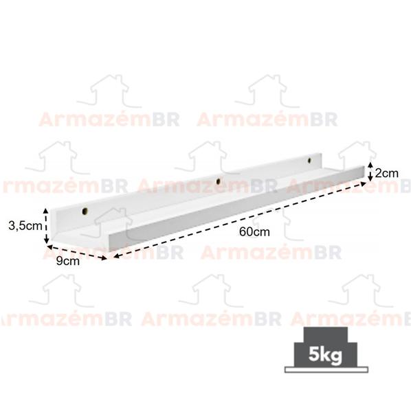Imagem de Kit Prateleira 60X9Cm Decorare Porta Retrato Pratk - Branco