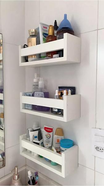 Imagem de kit Prateleira Branca Nicho Auxiliar para Banheiro Porta Cosmético Branco de MDF 30CM - 4 Und