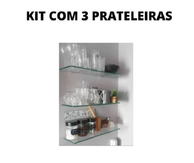 Imagem de Kit prateleira de vidro p/ cozinha 50x15 c/ 3 unidades Gabiart