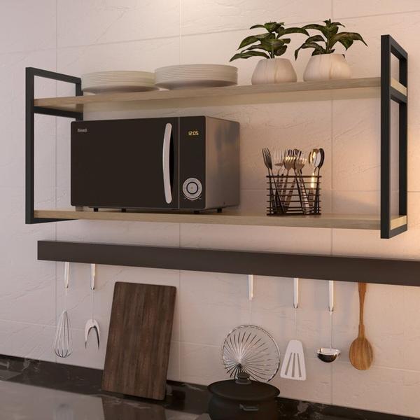 Imagem de Kit Prateleira Industrial em Aço e Mdf 40cmx40cmx60cm Moderna Preto/Siena