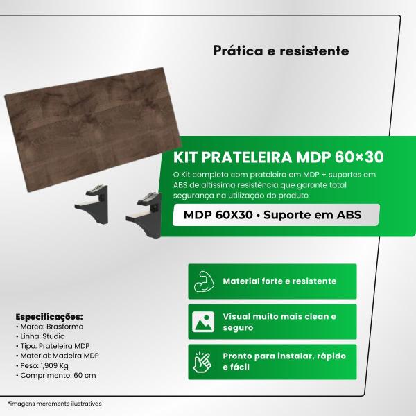 Imagem de Kit Prateleira MDP 60x30 + Suporte em ABS - chocolate Brasforma