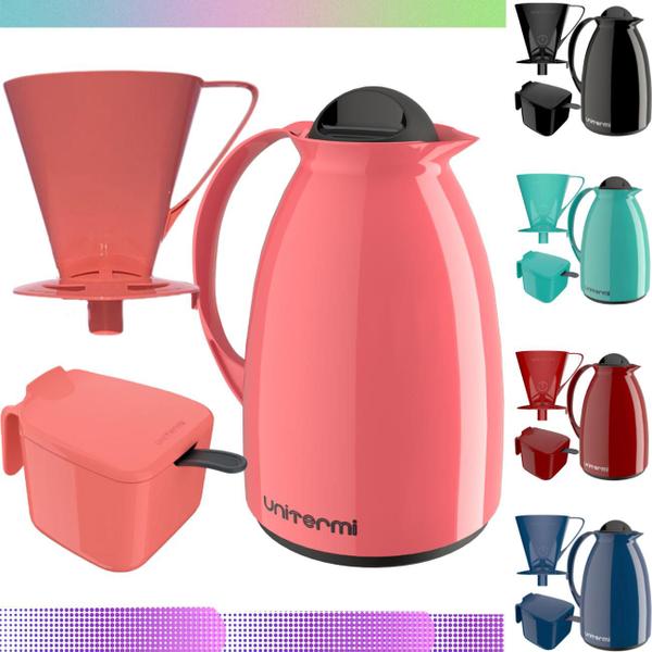 Imagem de Kit Prático Para Café Garrafa Térmica + Açucareiro 350 ML + Suporte Porta Filtro 102/103 Unitermi