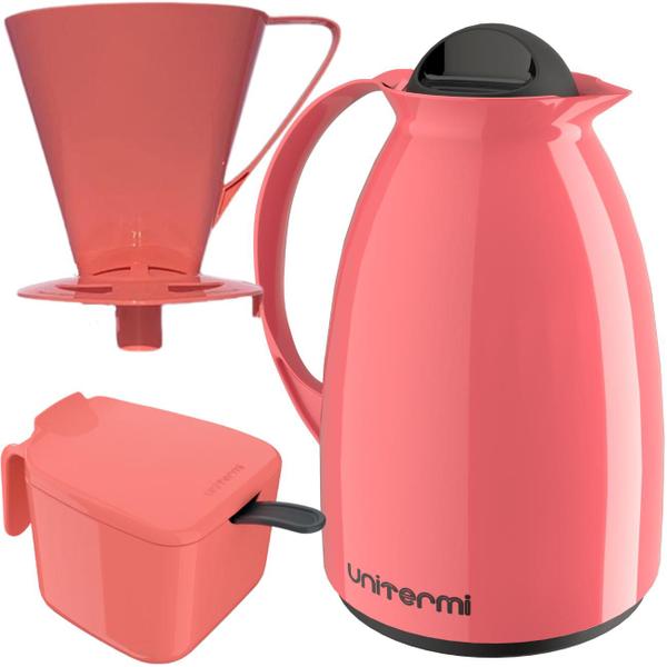 Imagem de Kit Prático Para Café Garrafa Térmica + Açucareiro 350 ML + Suporte Porta Filtro 102/103 Unitermi