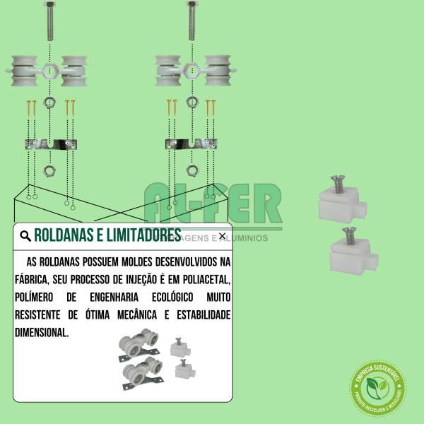 Imagem de Kit Prático para Porta de Correr até 80cm Trilho Dividido Cereja - 1,60m + 1 Par de Concha