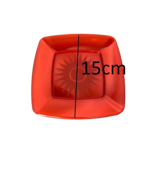 Imagem de Kit Prato Acrílico Quadrado Resistente Vermelho 15Cm- 10Un