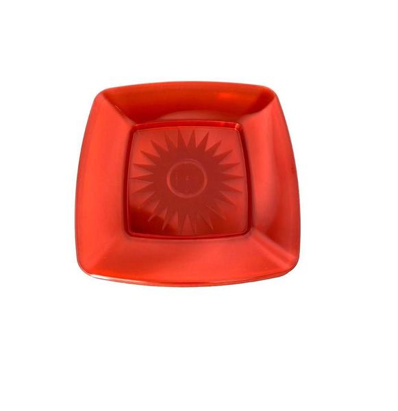 Imagem de Kit Prato Acrílico Quadrado Resistente Vermelho 15Cm- 10Un