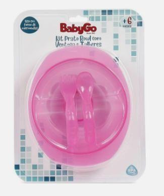 Kit Prato Bowl C/ Ventosa E Talheres Rosa - Baby Go Imagem de Kit Prato Bowl C/ Ventosa E Talheres Rosa - Baby Go