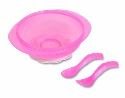 Kit Prato Bowl C/ Ventosa E Talheres Rosa - Baby Go Imagem de Kit Prato Bowl C/ Ventosa E Talheres Rosa - Baby Go