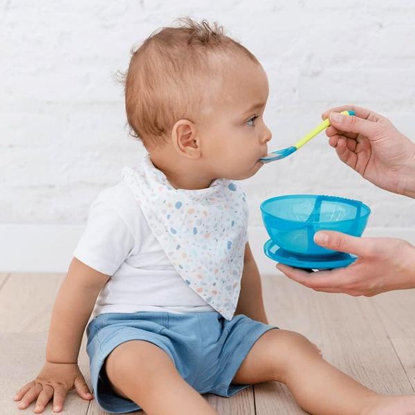 Imagem de Kit Prato Bowl Com Tampa E Colher Azul Para Bebê 400ml 5230 - Buba