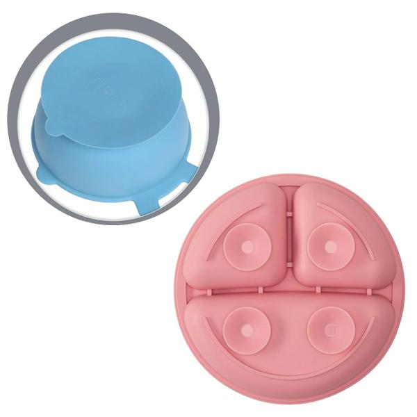 Imagem de Kit Prato Divisória + Tigela para Bebê de Silicone Com Ventosa