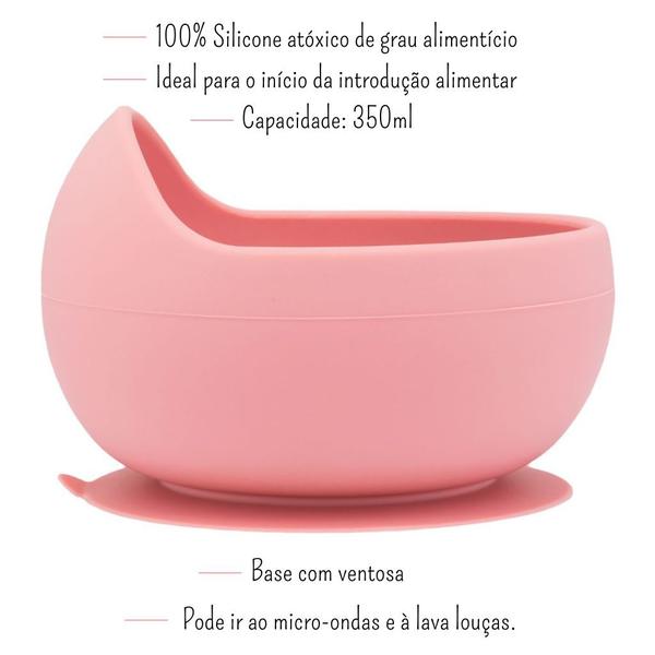 Imagem de Kit Prato E Bowl C/ Ventosas Babador Pega Migalhas Em Silicone Rosa Bebê BLW Buba