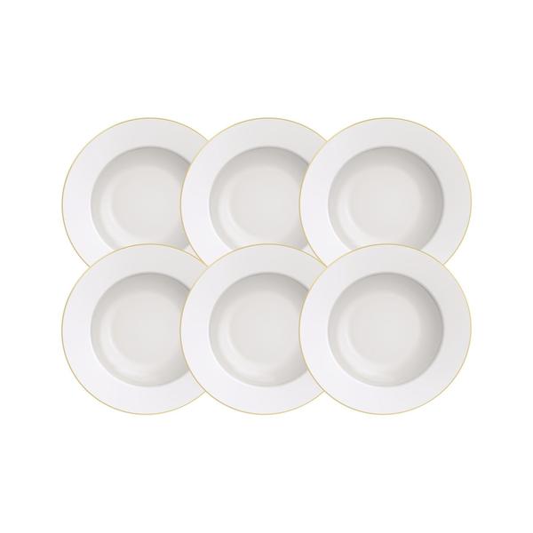 Imagem de Kit Prato Fundo Filetado Tramontina Elisa em Porcelana com Borda Dourada 23 cm 06 Peças