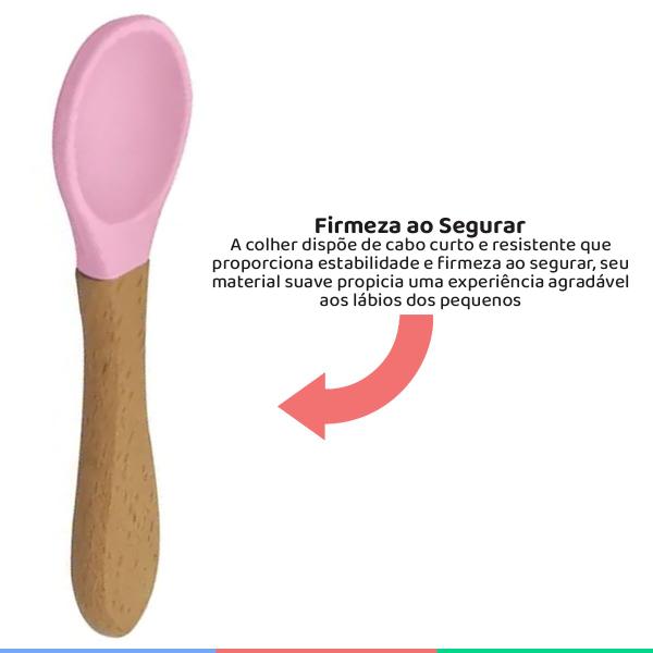 Imagem de Kit Prato Infantil Bowl Fundo Com Ventosa e Colher de Silicone e Bambu Rosa Kababy