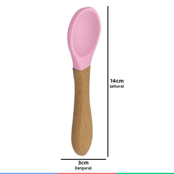 Imagem de Kit Prato Infantil Bowl Fundo Com Ventosa e Colher de Silicone e Bambu Rosa Kababy