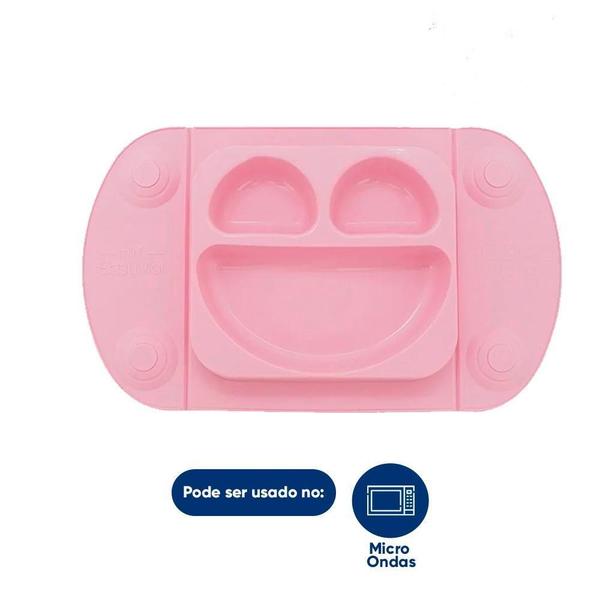 Imagem de Kit Prato Infantil Com Ventosa E Babador Silicone Rosa Mimo Style