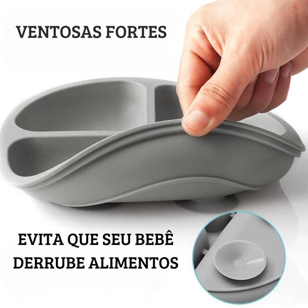 Imagem de kit prato infantil introdução alimentar silicone com 6 pçs ventosa