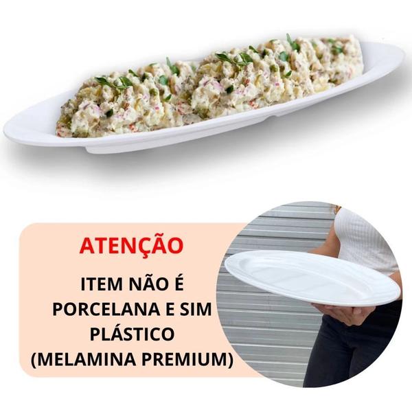 Imagem de Kit Prato Oval 60 Cm + 2 Travessas 20 Cm Retangular Estriada Melamina Profissional Buffet Restaurante  Bestfer 