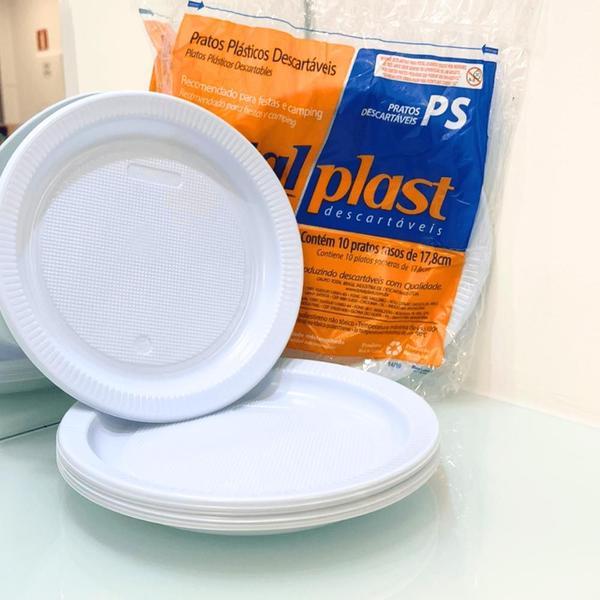 Imagem de Kit Prato Raso 18 cm Totalplast Branco com 6 Pacotes de 10 Unidades