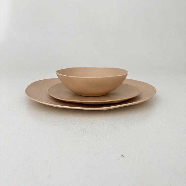 Imagem de Kit Prato Refeição Sobremesa Bowl Organic Terracota Bambu PP