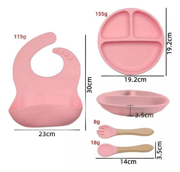 Imagem de Kit Prato Ventosa Babador Colher E Garfo Infantil Silicone