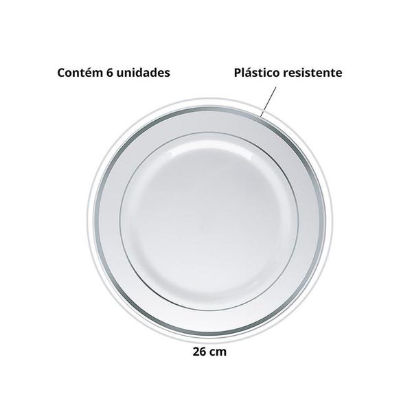 Imagem de Kit Pratos c/Borda Prata - SilverPlastic 