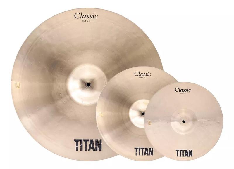 Imagem de Kit Pratos Titan Classic B20 Hi-hat 15 Crash 18 Ride 22