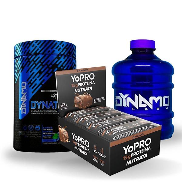 Imagem de Kit Pré Treino Dynatron 630G+12 Barras Yopro Nutrata+Galão