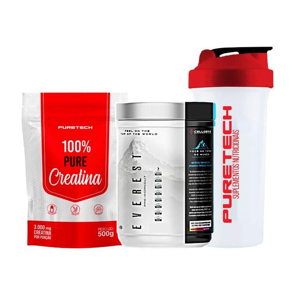 Imagem de Kit Pré treino Everest 450g - Cellgenix + Creatina 100% Pure 500g + Coqueteleira - Puretech