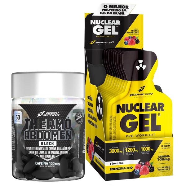 Imagem de Kit Pré Treino Nuclear Rush Gel 10 Sachês + Thermo Abdomen Black Bodyaction