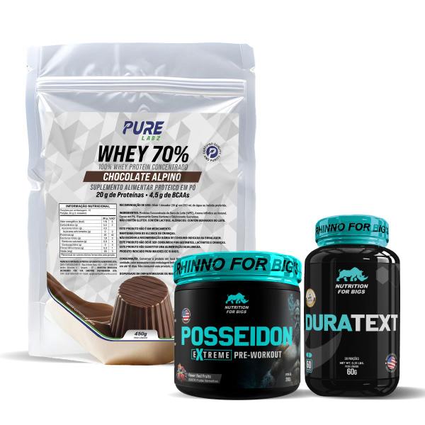 Imagem de Kit Pré Treino Posseidon + Duratext + Whey Concentrado Pure