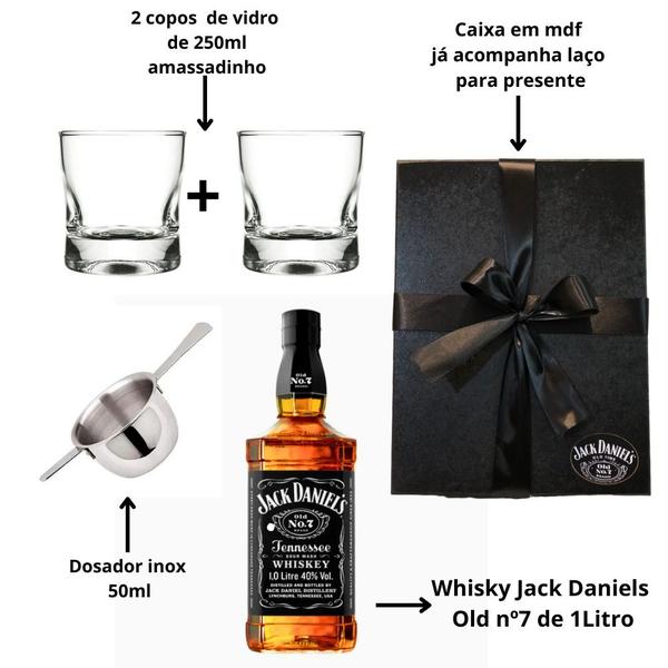 Imagem de Kit Premium Box Whisky Jack Daniels 1lt + 2 Copos + Dosador