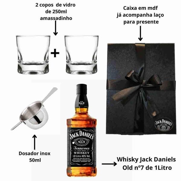 Imagem de Kit Premium Box Whisky Jack Daniels 1Lt + 2 Copos + Dosador