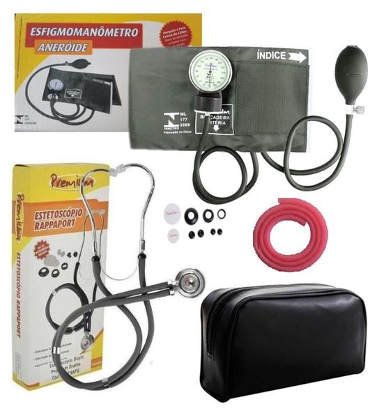 Imagem de Kit Premium Material de Enfermagem Aparelho De Pressão + Estetoscópio Rappaport Duplo + Garrote Látex