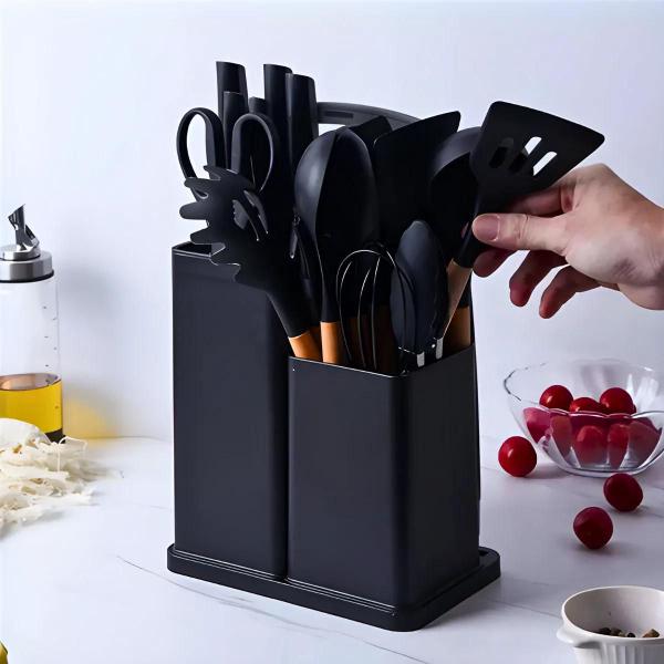 Imagem de Kit Premium Utensílios de Cozinha Jogo Completo 19 un Preto