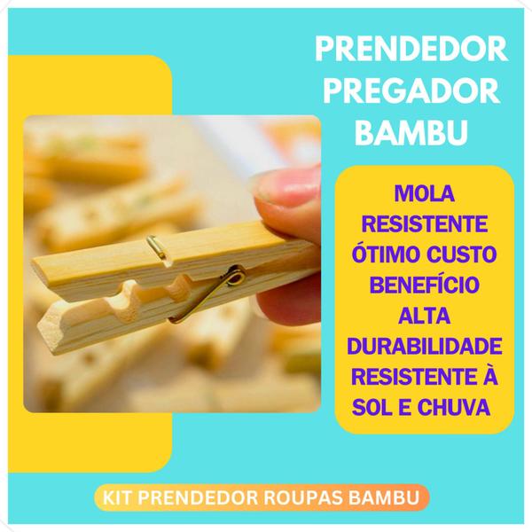 Imagem de Kit Prendedor Pregador de Bambu Roupa Artesanato Alimentos Embalagens Clips