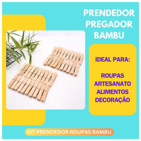 Imagem de Kit Prendedor Pregador de Bambu Roupa Artesanato Alimentos Embalagens Clips