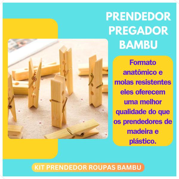 Imagem de Kit Prendedor Pregador de Bambu Roupa Artesanato Alimentos Embalagens